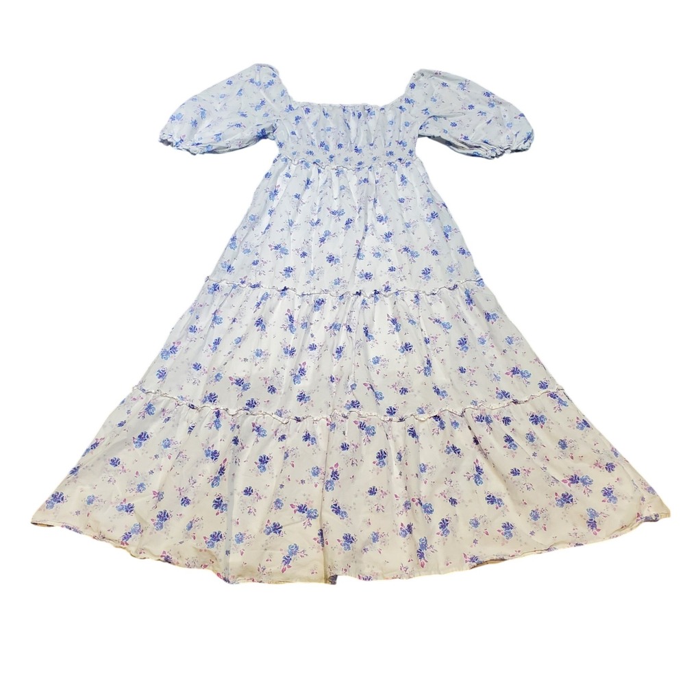 LoveShackFancy x Target Gemma Floral Prairie Maxi Dress S White Blue Puff Sleeve